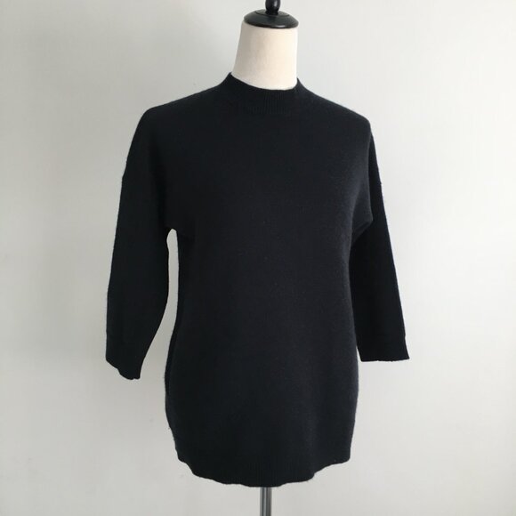 VINCE Black Mock Neck 3/4 Sleeve Pockets Knit Pullover Sweater - Picture 1 of 6